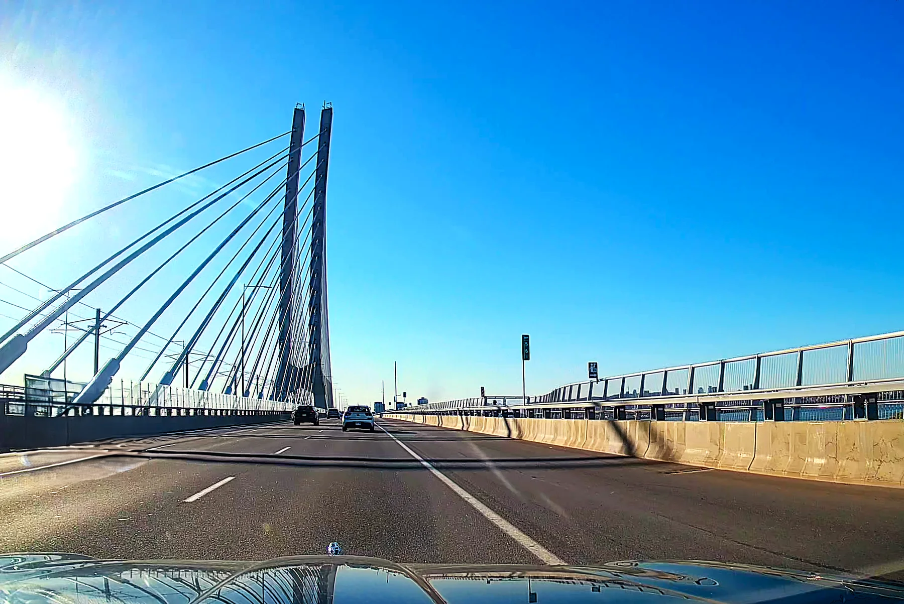Approaching Montreal on the Samuel De Champlain Bridge