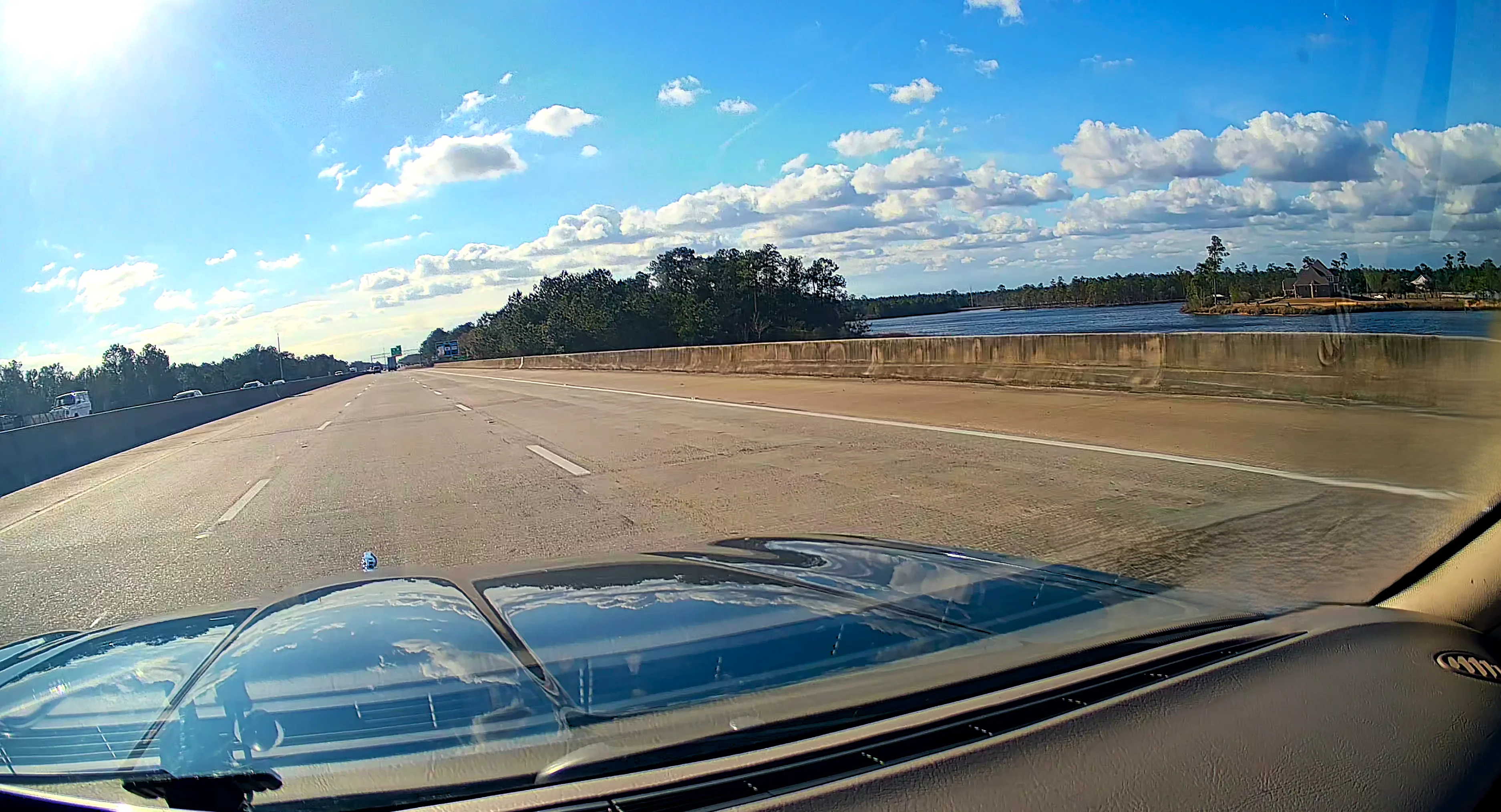 Driving across water and marshland on the southern route west