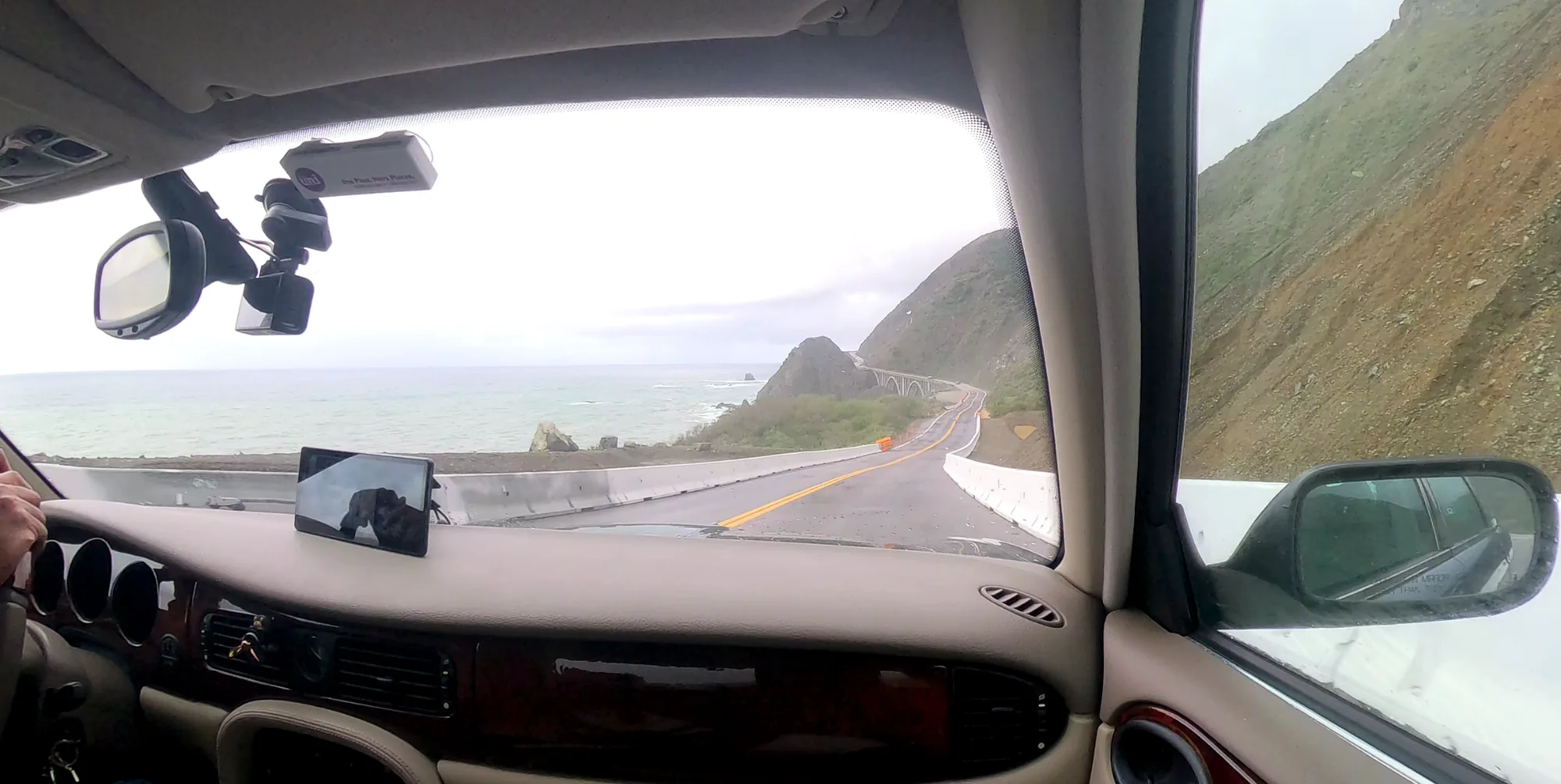 Approaching Bixby Creek Bridge from inside the Jaguar X308